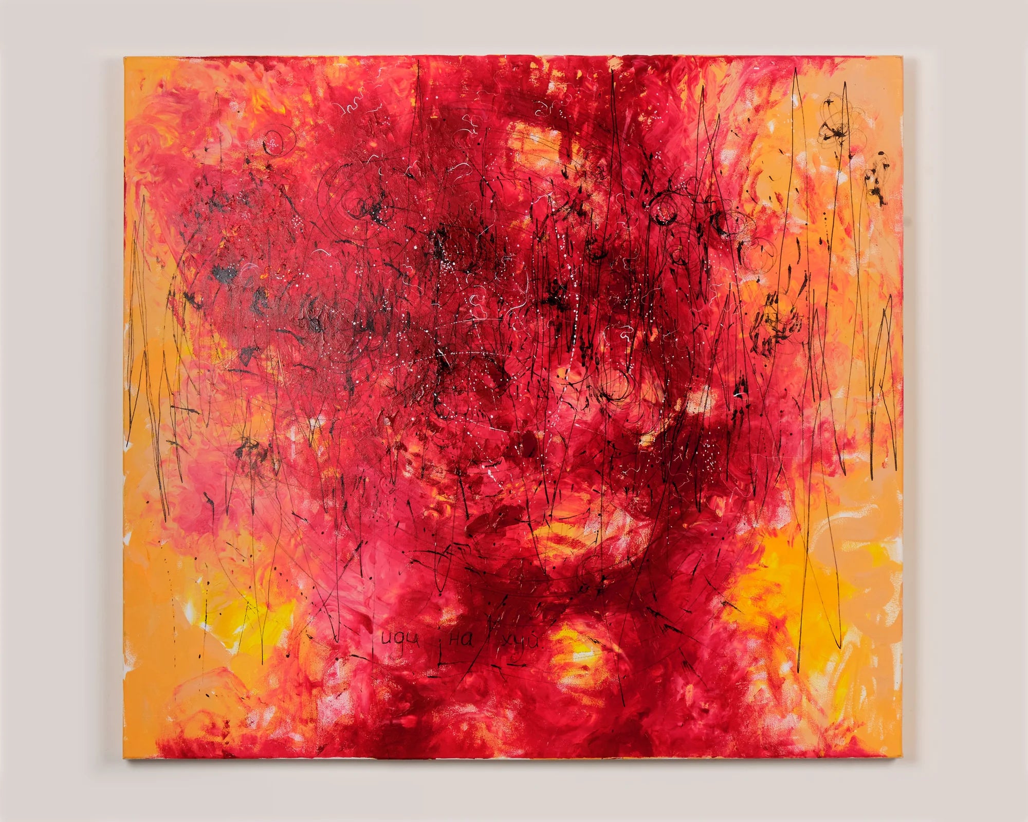 Pink, red, and ochre abstract painting